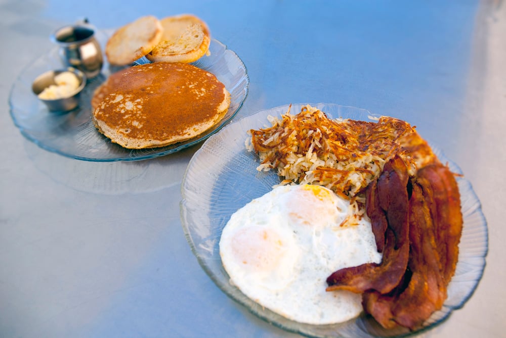 Cornhusker plate: two eggs, bacon or sausage, country potatoes and English muffin — a hearty U.S. Egg brunch favorite.